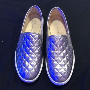 Silver canvas flat slip on shoes